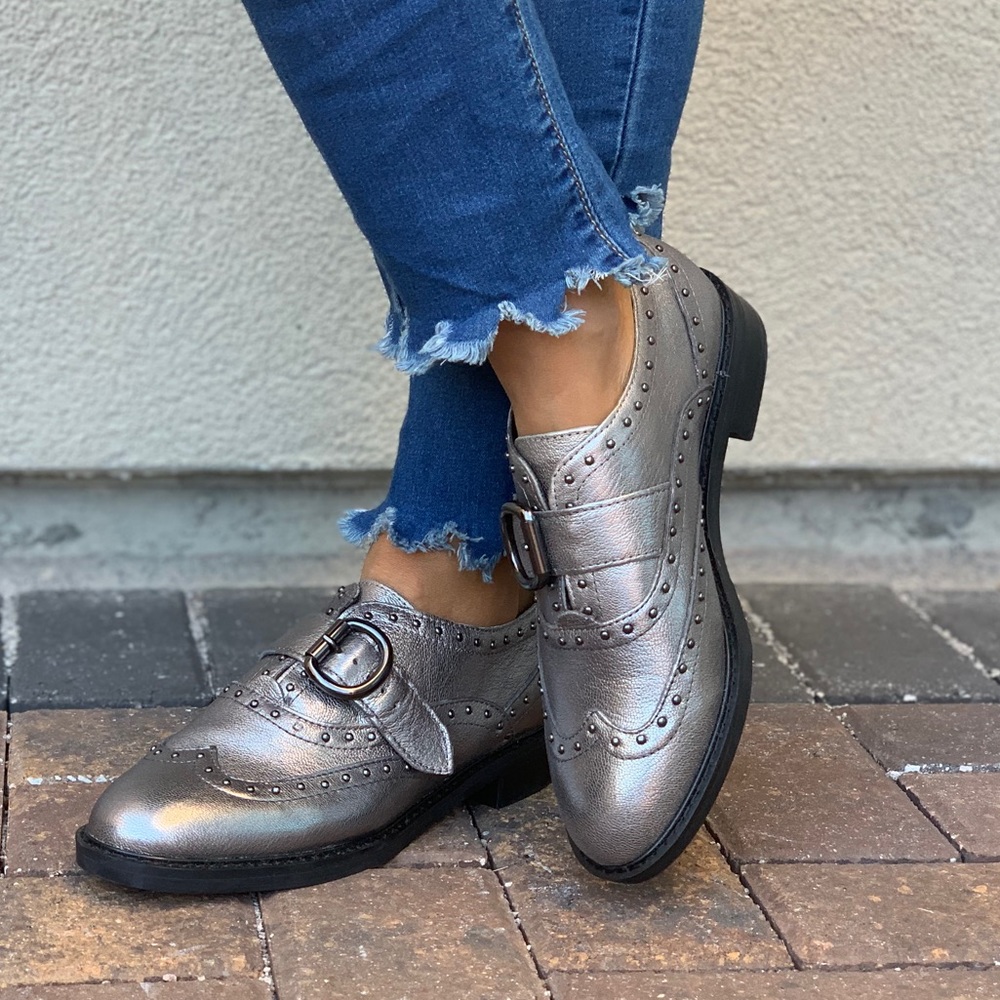 Charcoal Metallic Silver Studded Monk Strap Loafer - Picture 7 of 7